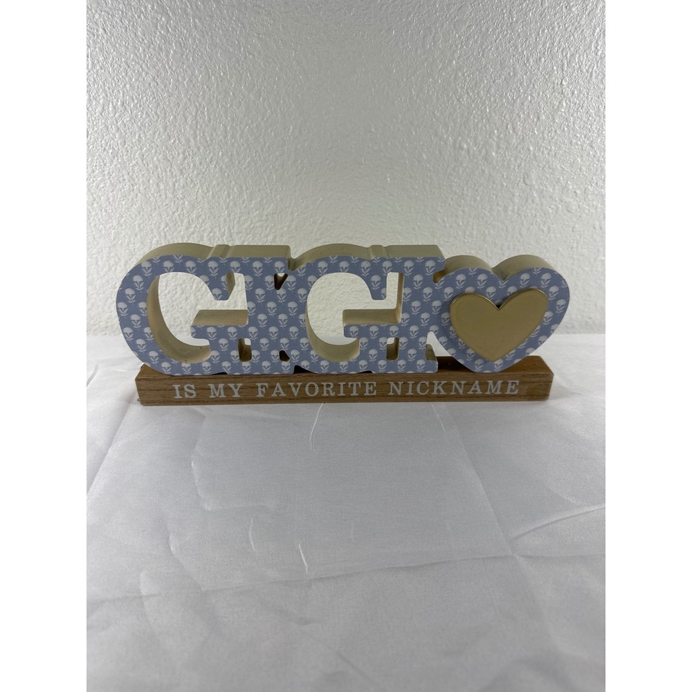 Gigi Is My Favorite Nickname‎ Wooden Block Sign Blue Floral Gold Heart Decor
